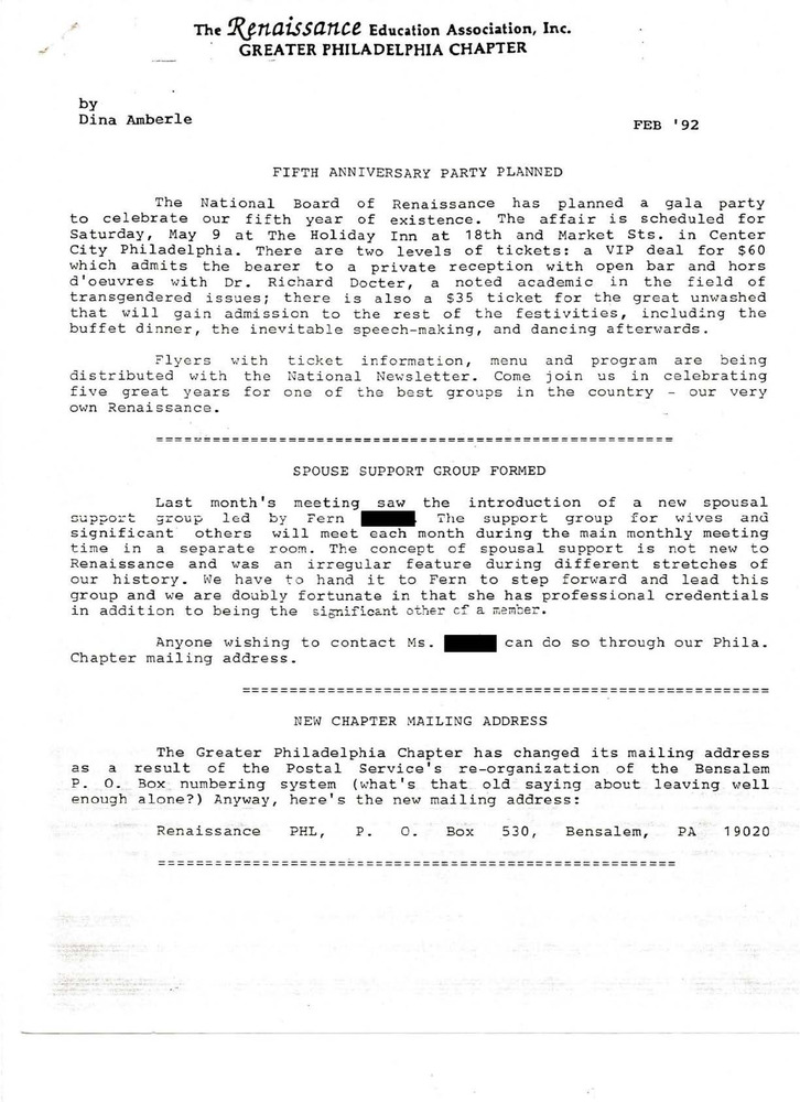 Download the full-sized PDF of Greater Philadelphia Chapter News (February, 1992)