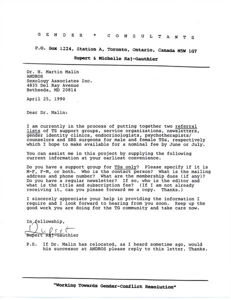 Download the full-sized image of Letter from Rupert Raj to Dr. H. Martin Malin (April 25, 1990)