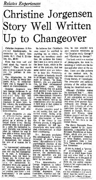 Download the full-sized PDF of Christine Jorgensen Story Well Written Up to Changeover