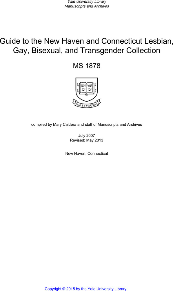 Download the full-sized PDF of Guide to the New Haven and Connecticut Lesbian, Gay, Bisexual, and Transgender Collection