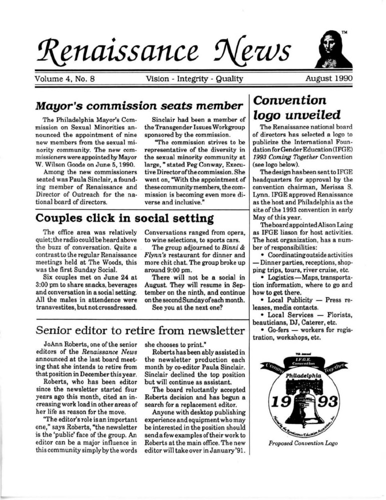 Download the full-sized PDF of Renaissance News, Vol. 4 No. 8 (August 1990)