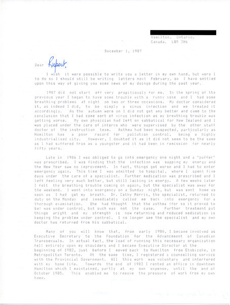 Download the full-sized image of Letter from [redacted] to Rupert Raj (December 1, 1987)