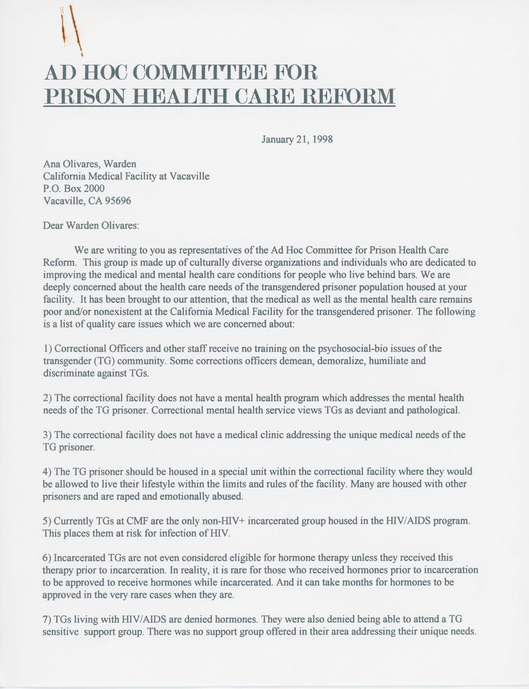 Download the full-sized PDF of Petition to Prison Warden for Transgender Healthcare Rights in Prison