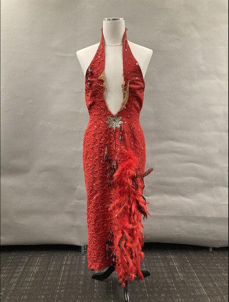 Download the full-sized image of Finocchio's Red Lace Pat Campano Dress