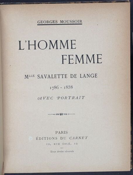 Download the full-sized image of L' homme femme Mlle. Savalette de Lange, 1786-1858