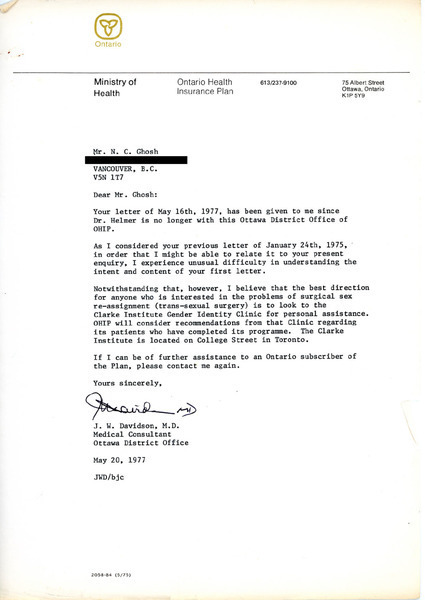 Download the full-sized image of Letter from Dr. J. W. Davidson to Rupert Raj (May 20, 1977)