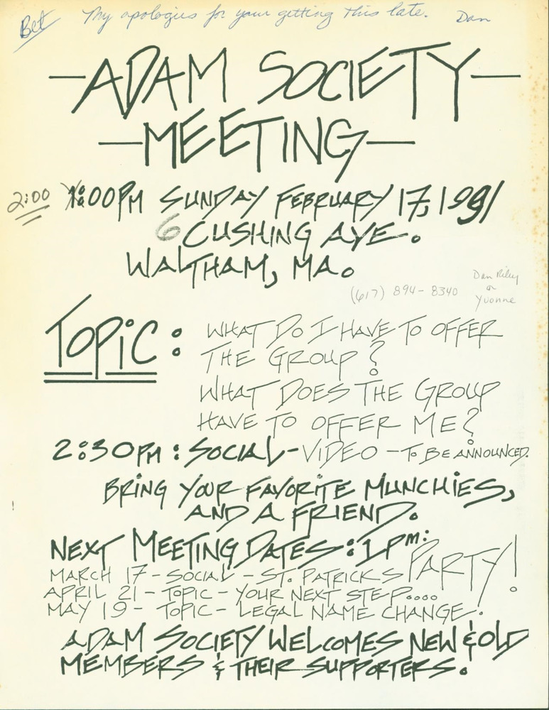 Adam Society Meeting (February, 1991) - Digital Transgender Archive