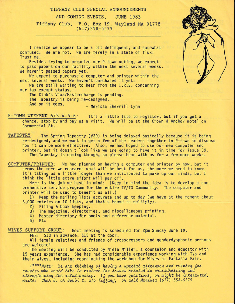 Download the full-sized PDF of Tiffany Club Special Announcements and Coming Events (June, 1983)