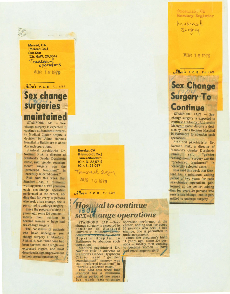 Download the full-sized PDF of Sex Change Surgeries Maintained; Hospital to Continue Sex-Change Operations; Sex Change Surgery to Continue