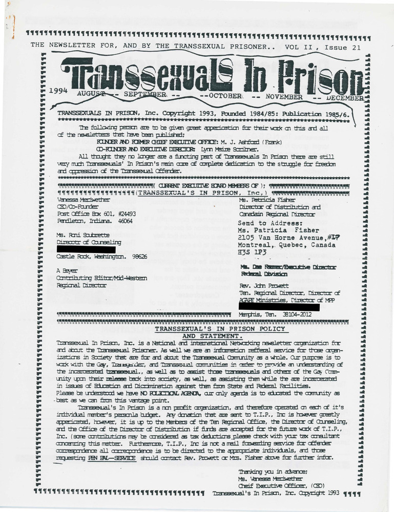 Download the full-sized PDF of Transsexuals in Prison Vol. 11, Issue 21