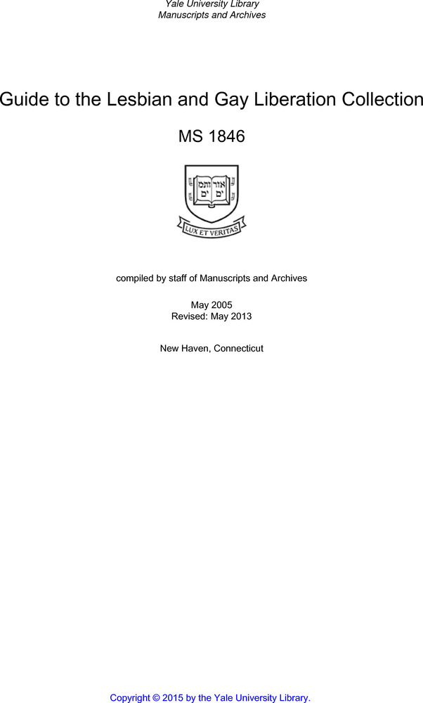 Download the full-sized PDF of Guide to the Lesbian and Gay Liberation Collection