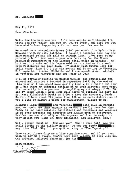 Download the full-sized image of Letter from Rupert Raj to Charlene (May 11, 1990)