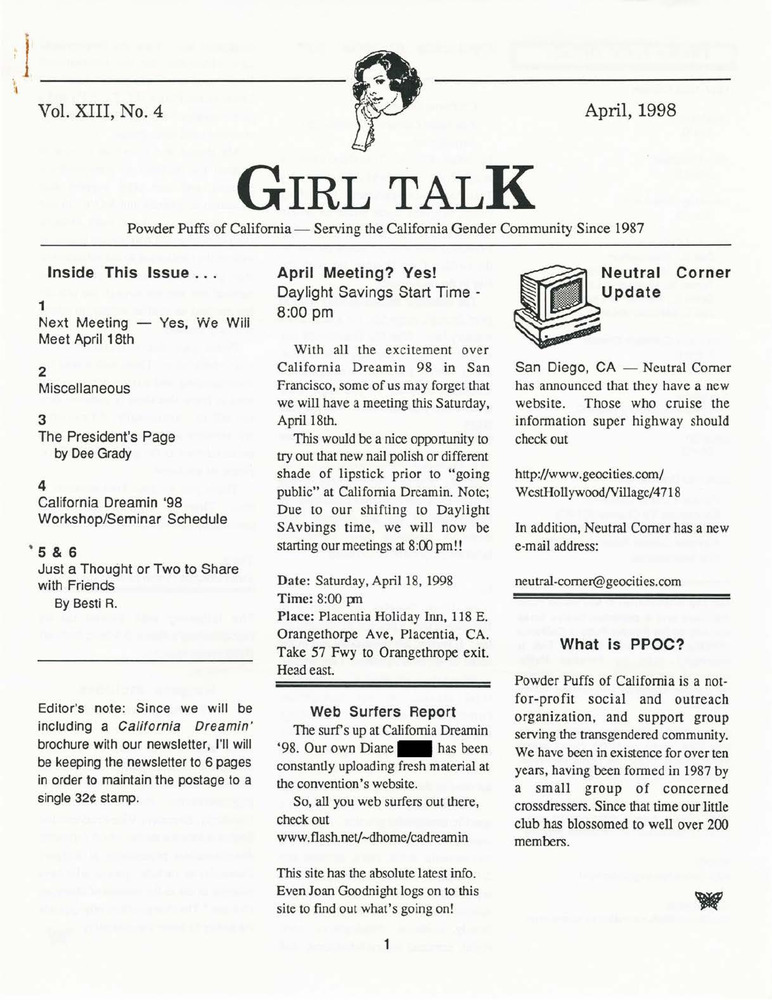 Download the full-sized PDF of Girl Talk, Vol. 13 No. 4 (April, 1998)