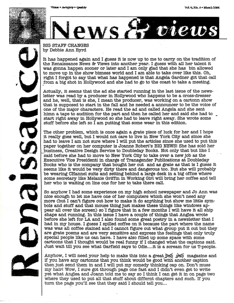 Download the full-sized PDF of Renaissance News & Views, Vol. 8 No. 4 (April 1994)