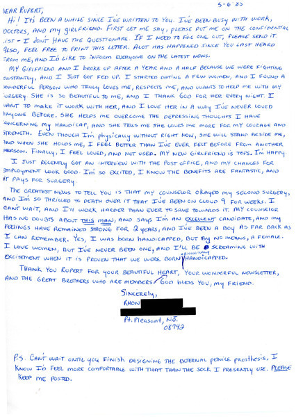 Download the full-sized image of Letter from Rhon to Rupert Raj (June 5, 1985)