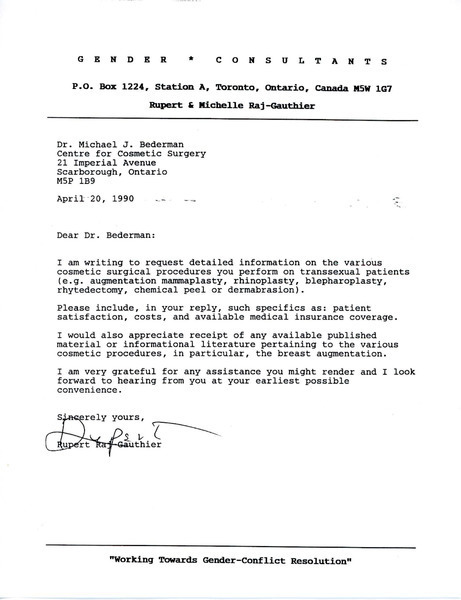 Download the full-sized image of Letter from Rupert Raj to Dr. Michael J. Bederman (April 20, 1990)