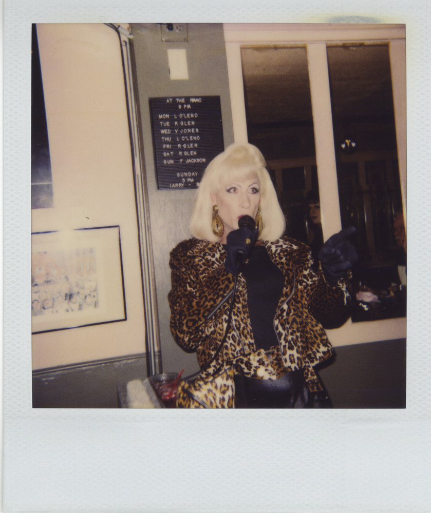 Download the full-sized image of Photograph of Person in Leopard Jacket Holding a Microphone