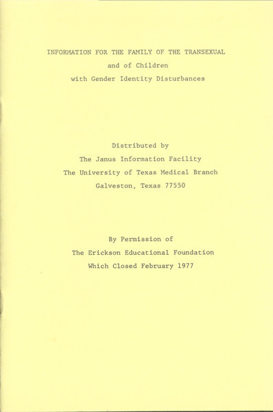 Download the full-sized image of Information for the Family of the Transexual and of Children with Gender Identity Disturbances