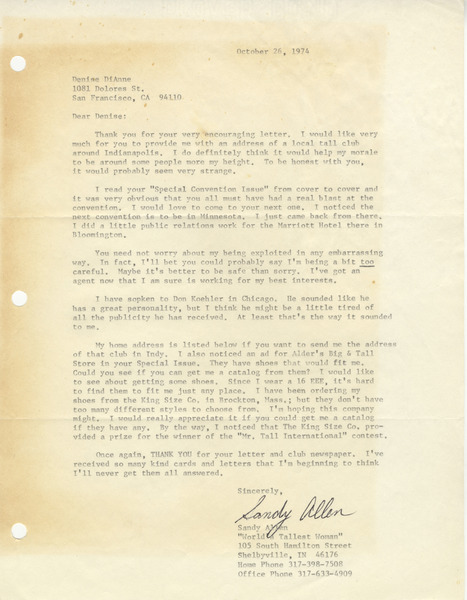 Download the full-sized image of Letter from "World's Tallest Woman"