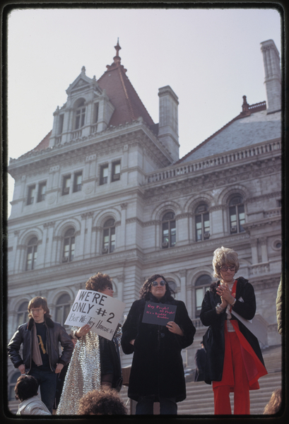 Download the full-sized image of Sylvia Rivera and Lee Brewster on Steps at Gay Rights Demonstration