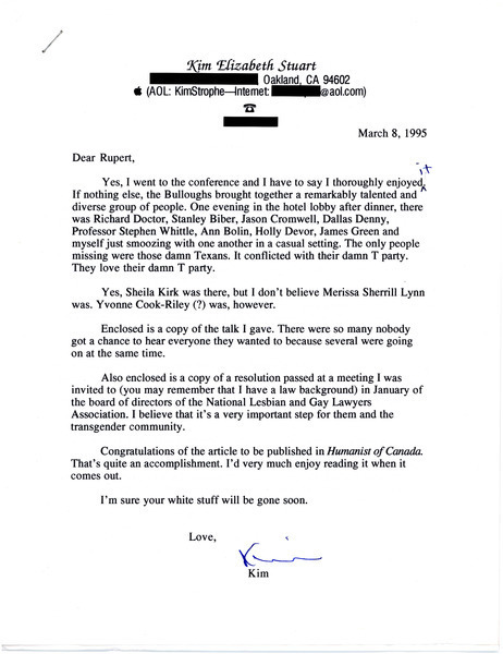 Download the full-sized image of Letter from Kim Elizabeth Stuart to Rupert Raj (March 8, 1995)