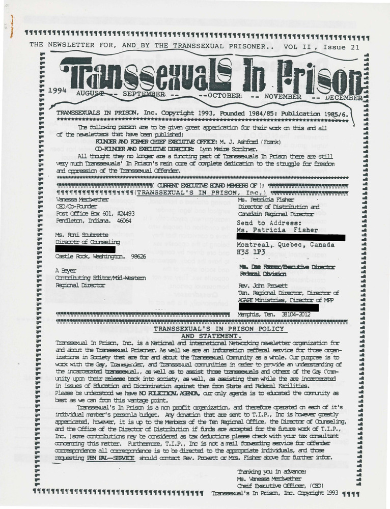 Download the full-sized PDF of Transsexuals in Prison Vol. 2, Issue 21