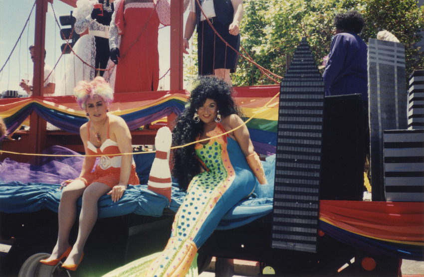 Download the full-sized image of Photograph of People in Drag on Rainbow Pride Float