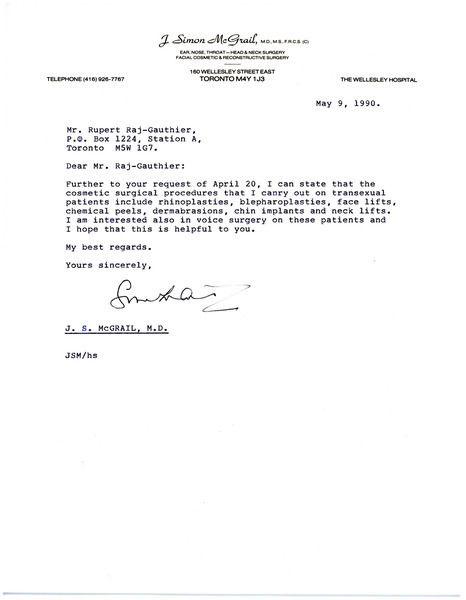 Download the full-sized image of Letter from J. Simon McGrail to Rupert Raj (May 9, 1990)