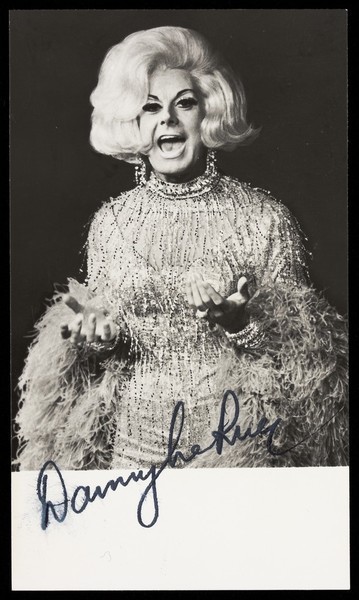 Download the full-sized image of Danny La Rue in drag. Photograph, 196-.