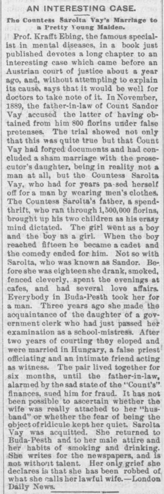 Download the full-sized PDF of An Interesting Case: The Countess Sarolta Vay's Marriage to a Pretty Young Maiden