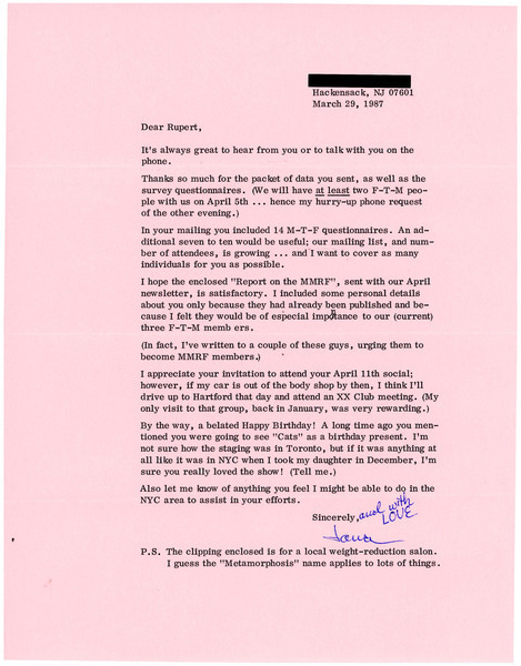 Download the full-sized image of Letter from Jana Thompson to Rupert Raj (March 29, 1987)