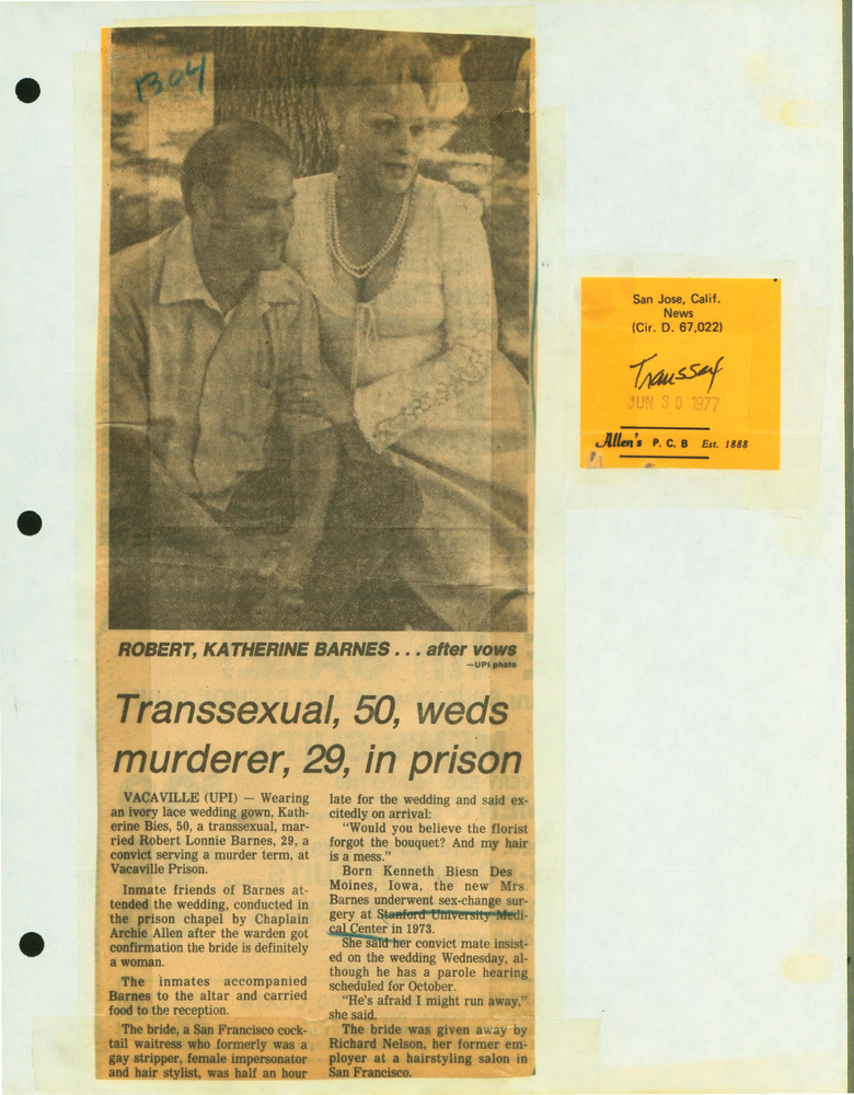 Download the full-sized PDF of Transsexual, 50, Weds Murderer, 29, in Prison