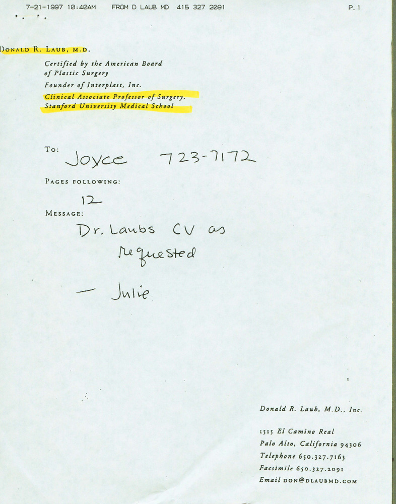 Download the full-sized PDF of Donald R. Laub, M.D. CV