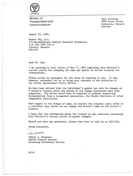 Download the full-sized image of Correspondence between Rupert Raj and Various Government Agencies (1985, 1987)