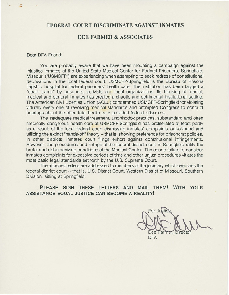 Download the full-sized PDF of Federal Court Discriminate Against Inmates Dee Famer & Associates