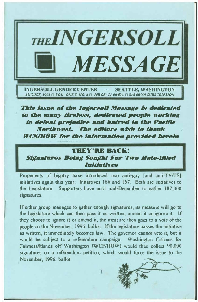 Download the full-sized PDF of The Ingersoll Message, Vol. 1 No. 6 (August, 1995)