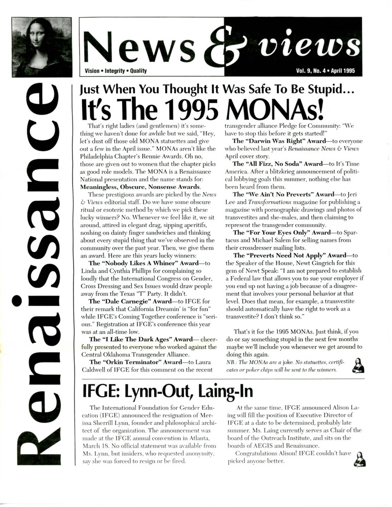 Download the full-sized PDF of Renaissance News & Views, Vol. 9 No. 4 (April 1995)