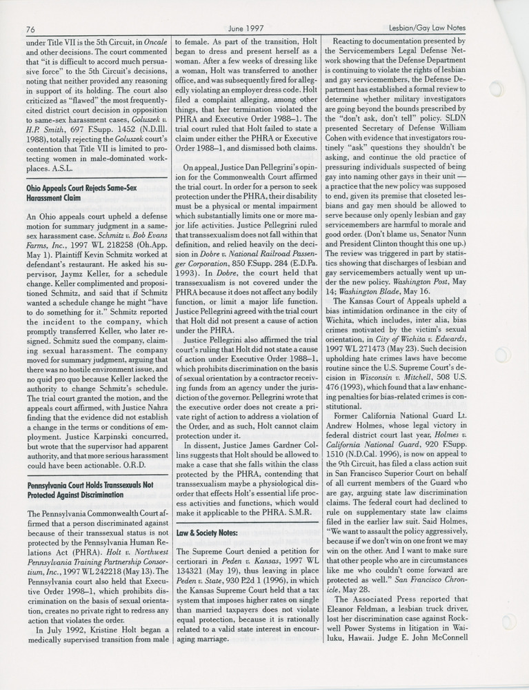 Download the full-sized PDF of Pennsylvania Court Holds Transsexuals Not Protected Against Discrimination