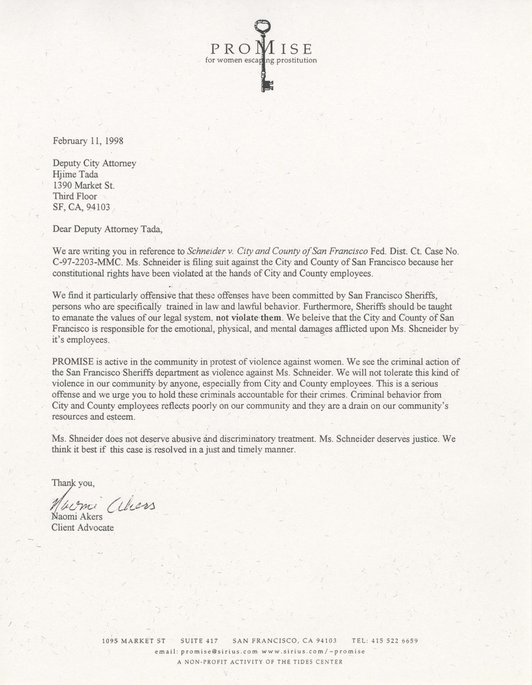 Download the full-sized PDF of Naomi Akers/PROMISE letter