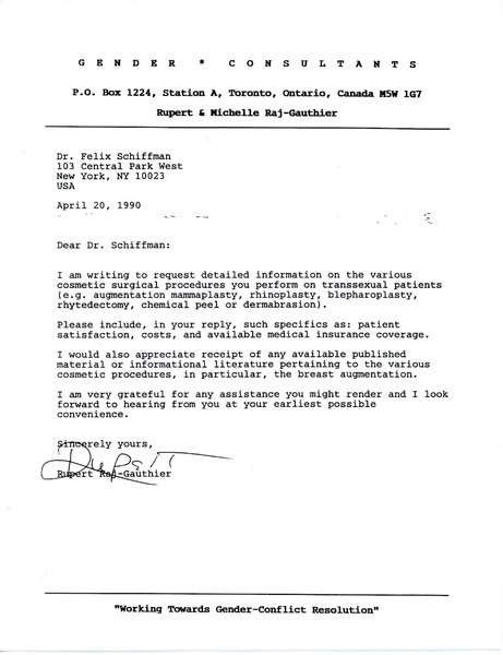 Download the full-sized image of Letter from Rupert Raj to Dr. Felix Schiffman (April 20, 1990)