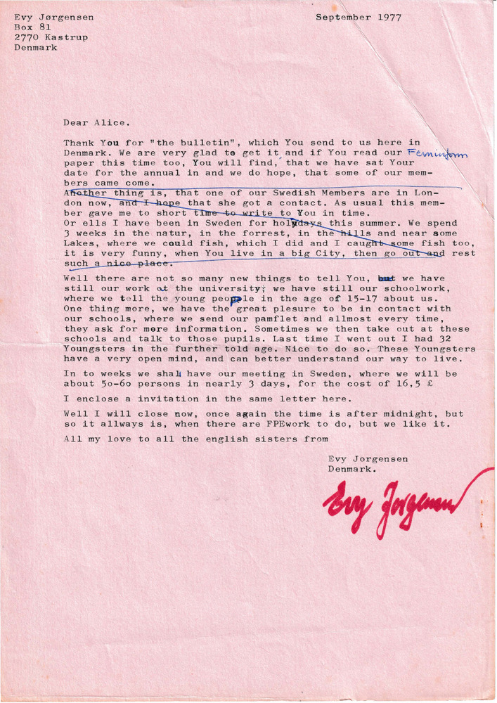 Download the full-sized PDF of Correspondence from Evy Jorgensen to Alice Purnell (September, 1977)