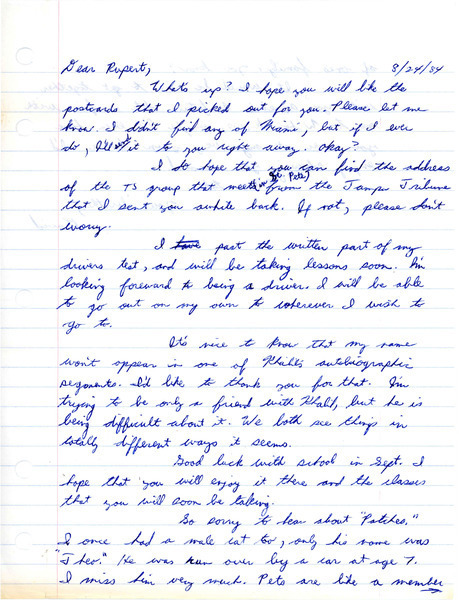 Download the full-sized image of Letter from David to Rupert Raj (August 24, 1984)