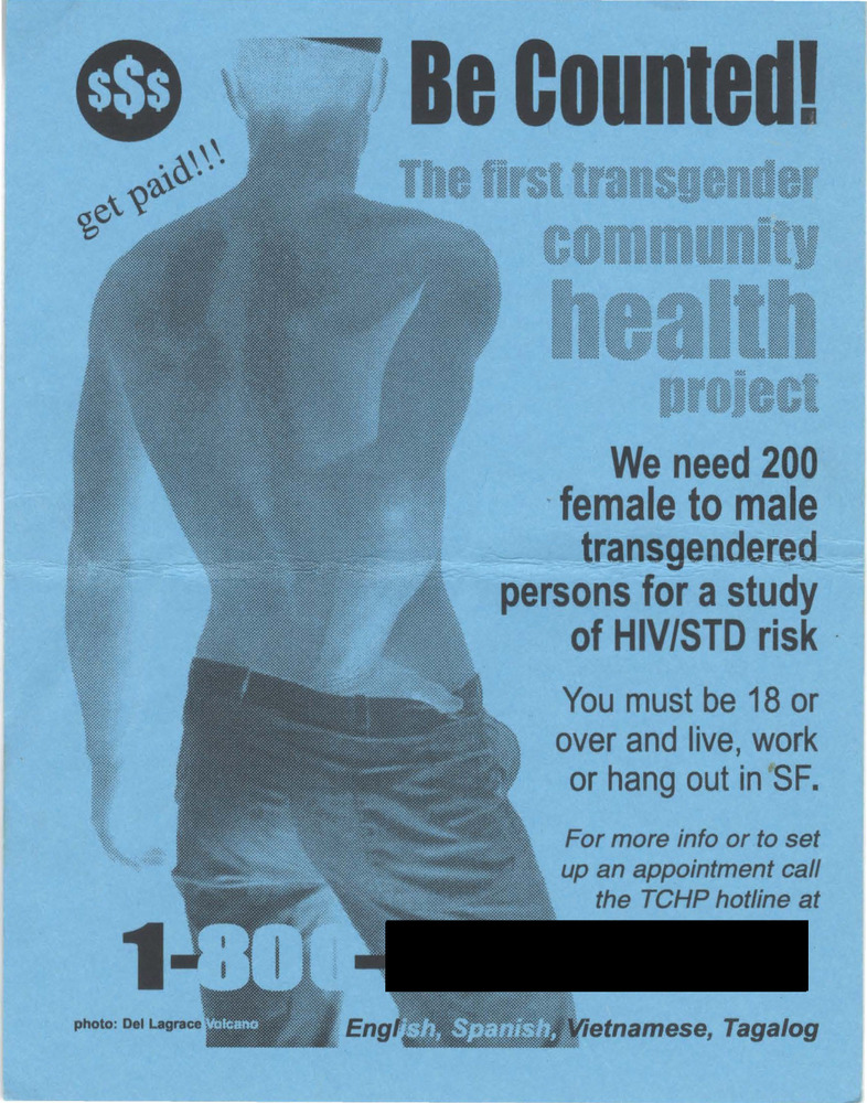 Download the full-sized PDF of Be Counted! The first transgender community health project flier