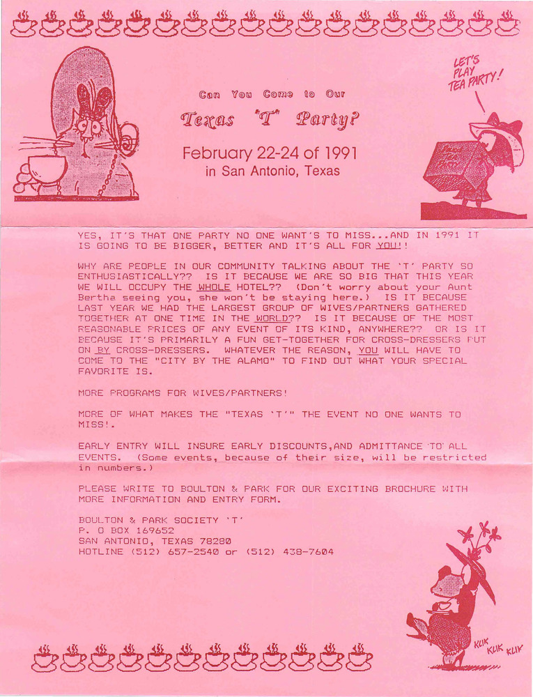 Download the full-sized PDF of Can You Come to Our Texas "T" Party? (Feb. 22-24, 1991)