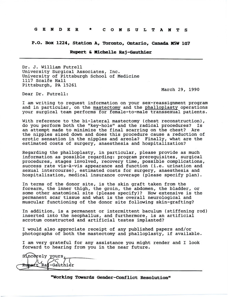 Download the full-sized image of Letter from Rupert Raj to Dr. J. William Futrell (March 29, 1990)