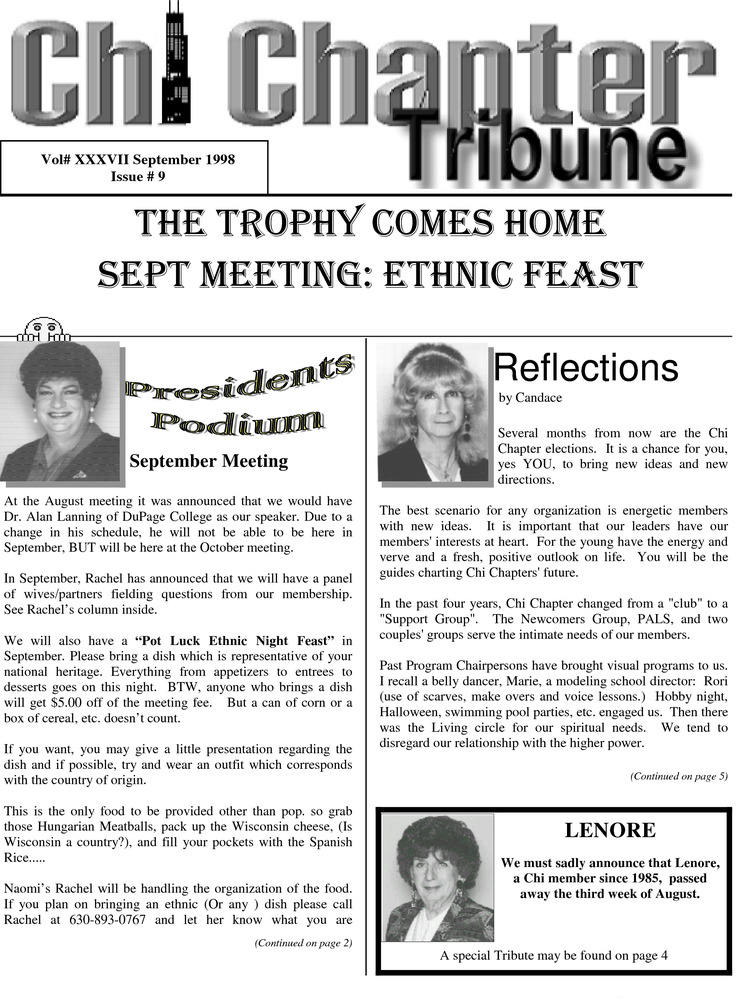 Download the full-sized PDF of Chi Chapter Tribune Vol. 37 Iss. 09 (September, 1998)
