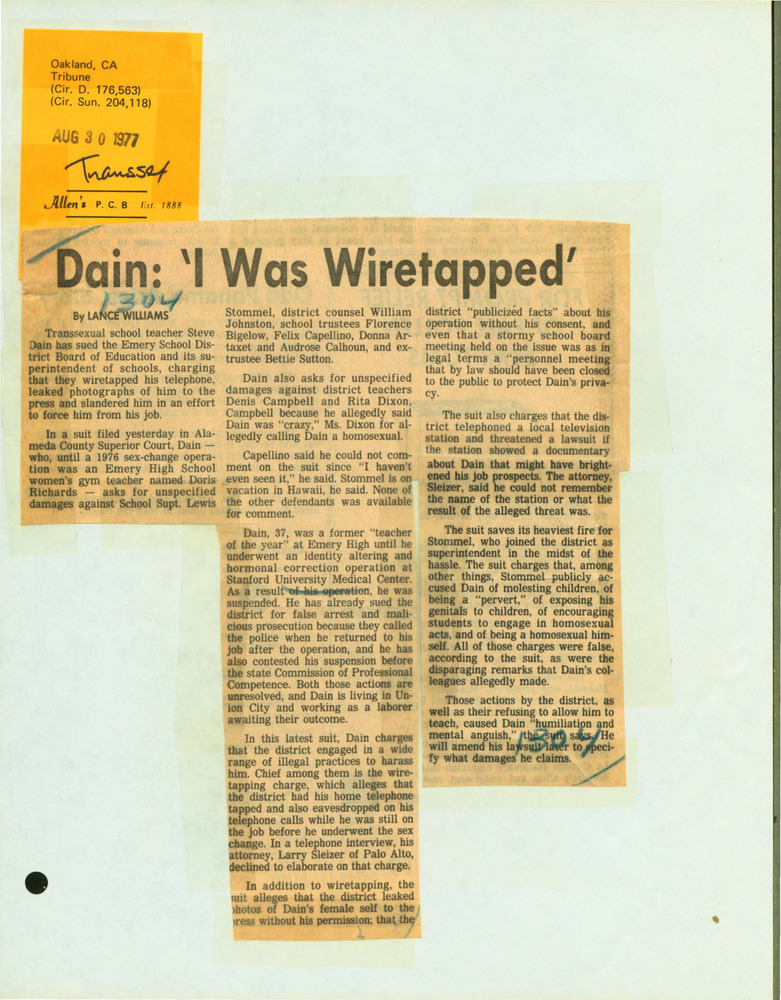 Download the full-sized PDF of Dain: 'I Was Wiretapped'
