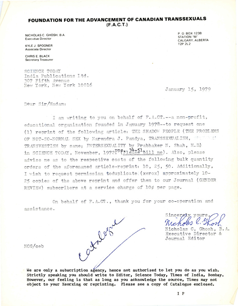 Download the full-sized image of Letter from Rupert Raj to Science Today (January 15, 1979)